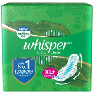 Whisper Ultra Clean Sanitary Pads For Women, X-Large +, Pack of 50 Napkins us - Picture 1 of 4