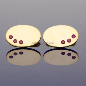 Heated Ruby Gemstone with 18k Gold Plated Silver Cufflink #2578 - Picture 1 of 3