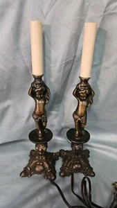 2er Set Vintage elektrische Cherub-Lampen aus Messing getestet 14,5 Zoll hoch - Bild 1 von 15