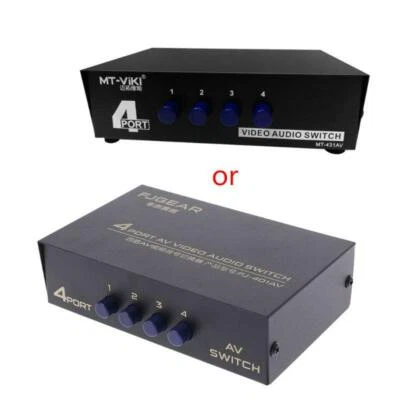 4 Port AV Audio Video RCA 4 Input 1 Output Switcher Switch Selector Splitter Box - Image 1 of 4