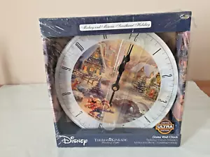 Disney Thomas Kinkade MICKEY & MINNIE - SWEETHEART HOLIDAY orologio da parete in vetro nuovo con scatola - Foto 1 di 2