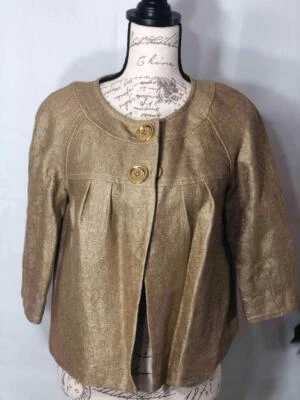 MICHAEL KORS Metallic Gold Linen 3/4 Sleeve Short Blazer US Small - Image 1 of 4