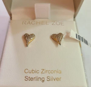RACHEL ZOE STERLING SILVER PAIR EARRINGS CZ PAVE HEARTS 925 NEW IN BOX - Picture 1 of 1
