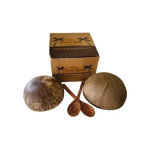 2 ORGANIC Coconut Bowls & 2 Spoons Sustainable & BEAUTIFUL NICE GIFT - Picture 1 of 11