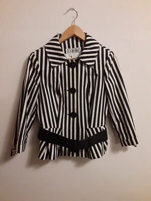 Carlisle Women's Belted Jacket Sz 4 Black White Stripe Button Up Career Work - Image 1 of 4