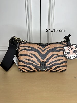 Bandolera o clutch de cuero a rayas de tigre Furla Atena nueva con etiquetas correa extraíble 8,5x5,5 Foto 1 de 4