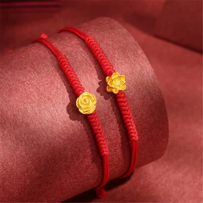 Brazalete pequeño flor rosa loto 3d oro amarillo puro 999 24k para mujer 0,1-0,2 g 1 pieza Foto 1 de 4