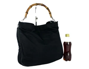 Echte Gucci Nylon mit Bambusgriff Schultertasche Handtasche Damen schwarz Italien - Bild 1 von 12