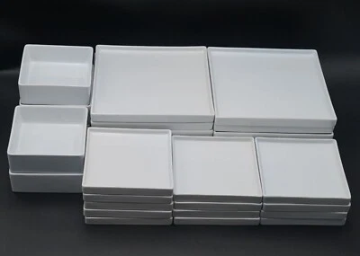 Plato de cena cuadrado de gres CB2 Bento todo blanco, plato de ensalada, tazón *ELIGE* Foto 1 de 2