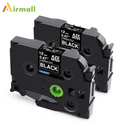 AIRMALL 2PK Label Tape TZe-335 12mm White/Black Compatible for Brother P-touch PT-D210