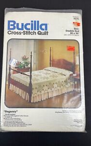 VTG Bucilla "Regency" Floral Stamped Cross Stitch Quilt Double Bed Kit 80" x 96"
