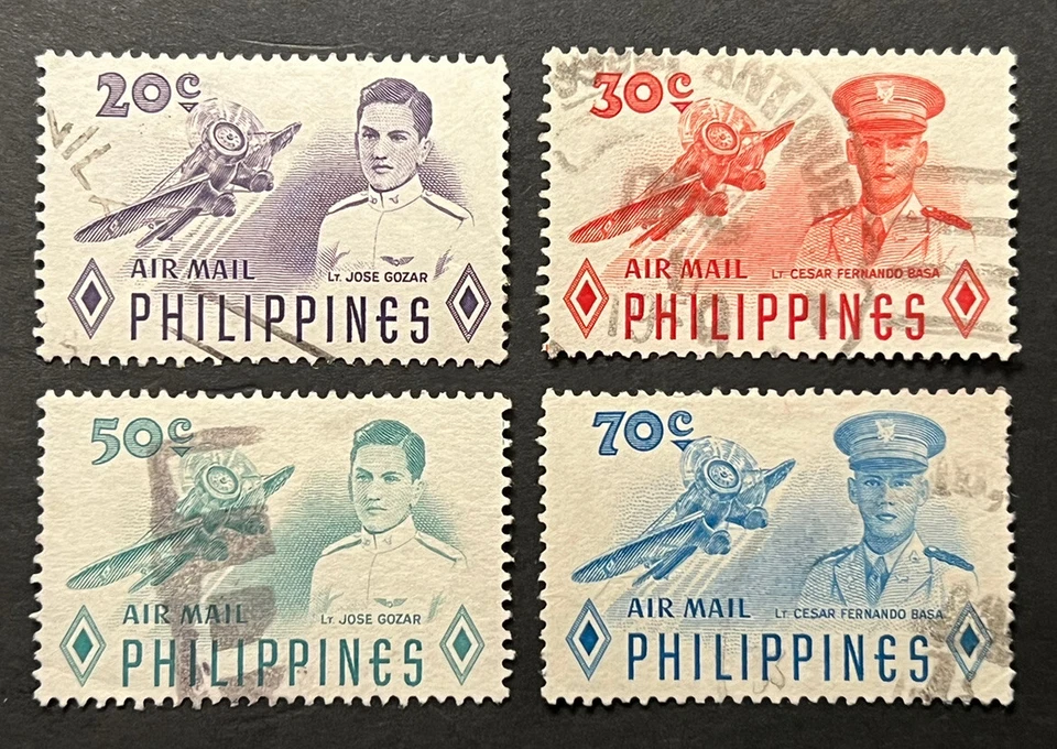 Sellos de viaje: estampillas de Filipinas Sc #C78-C81 Sg 781-784 1955 héroes de la Fuerza Aérea Foto 1 de 4