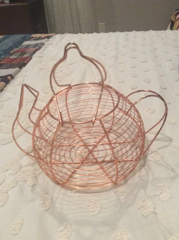 Copper/ Brass Teapot Egg Gathering Basket Wire-Farmhouse Decor Cover