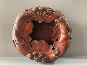 Collect China old bamboo hand cavern lotus crab pattern brush wash decoration - Picture 1 of 9