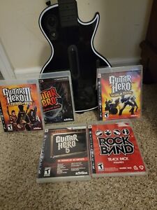 PS3 Guitar Hero Wireless Les Paul Guitar Controller Bundle With Dongle & 5 Games