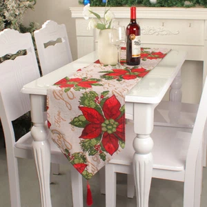 180x35cm Red Flower Christmas Table Runner Holiday Table Bedding Mat - Picture 1 of 7