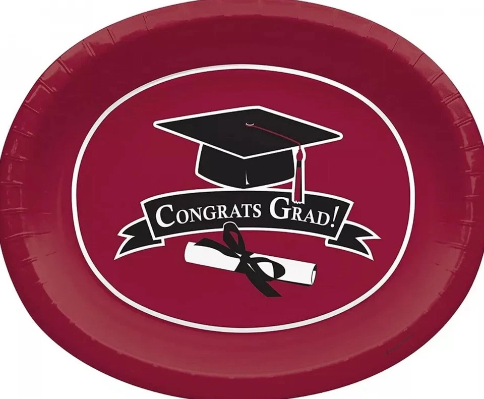 Burgundy Congrats Grad Oval Plates - Image 1 of 1