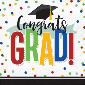 Colorful Grad Graduation Polka Dot Theme Party Paper Luncheon Napkins - Picture 1 of 1