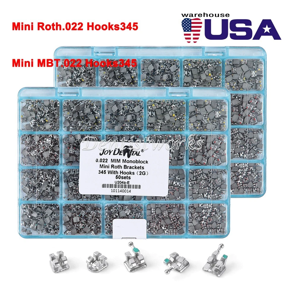 50Sets Dental Orthodontic Mini Brackets MBT/Roth.022 Hooks345 Braces Monoblock - Image 1 of 1