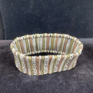 Metal Wide Bangle Stretch Bracelet dark gold / bronze shade 1.5 " wide pull on - Picture 1 of 3