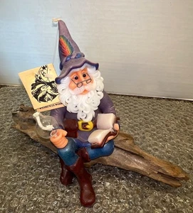 Vintage Little Folk " Zauberwichtel Glückskerze auf Treibholz Zauberer Wachswerk - Bild 1 von 16