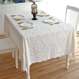 White Vintage Embroidered Lace Tablecloth Dining Table Cloth Wedding Banquet - Picture 1 of 14
