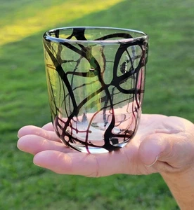 Hand Blown Art Glass Tumblers Clear Deep Purple Italy Abstract Set of 2 - Picture 1 of 5