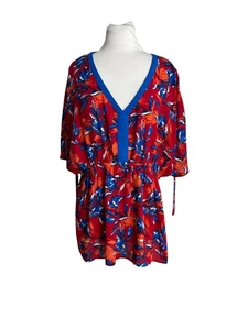 The Pioneer Woman V Neck Top Blouse Size Large Red Blue Floral Vibrant Pull Over - Picture 1 of 8