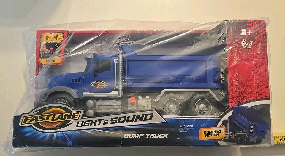 NIB! NEW RARE ToysRus Dump Dumping Action Lift Dump Truck Fast Lane 16 Inch Toy - Image 1 of 3