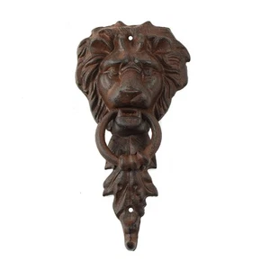 Llamador de puerta delantera con cabeza de león gótico estilo vintage de hierro fundido rústico decoración del hogar - Imagen 1 de 2