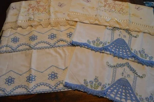 3 Vintage handbestickte & gehäkelte Kissenbezüge Sets, blaues Antebellum, Hirsch - Bild 1 von 6