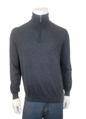 Neiman Marcus Superfine Cashmere Sweater Men's Size M Gray 1/4 Zip Pullover New - Image 1 of 4