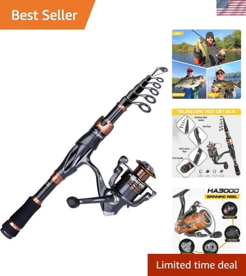 Bronze Warrior Telescopic Fishing Rod & Reel Combo - Lightweight Salmon Gear - Image 1 of 4