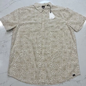 prAna NEW Stimmersee Shirt XL Chalk Tan Floral Short Sleeve Button Up Organic - Picture 1 of 16