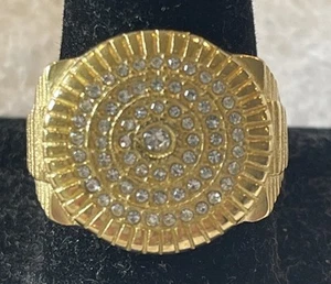 ANELLO RAPPER HIP HOP giallo tono oro finto diamante bling uomo TAGLIA 11,5 gioielli - Foto 1 di 10