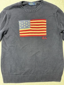 Polo Ralph Lauren Navy Blue AMERICAN FLAG Knit CrewNeck Sweater Women’s S/P - Picture 1 of 7