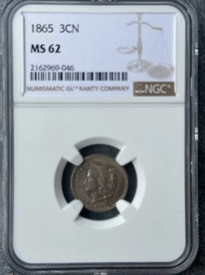 1865 Three Cent Nickel - 3CN NGC MS62 - Image 1 of 4