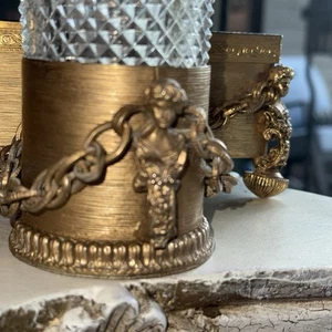 2-teiliges Hollywood Regency vergoldetes Seil Stil gebaute Taschentuchbox Abdeckung TASSEN-Set Cherub Beine - Bild 1 von 11