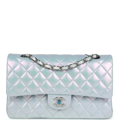 NEW CHANEL Iridescent Calfskin Medium Quilted Flap Bag Light Blue 21k - Image 1 of 4