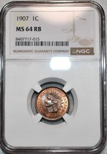 NGC MS-64 RB 1907 Indian Head Cent, Lightly Toned, Red-Brown Blazer. - Picture 1 of 2