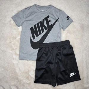 Nike Dri-Fit Short Sleeve Tee & Shorts 2 Piece Set Gray/Black Size 6 Boys NWT - Picture 1 of 7