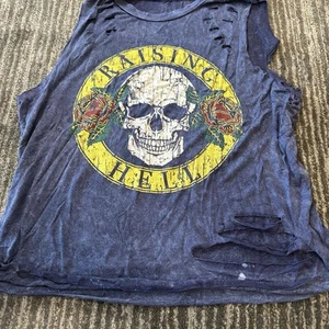 Raising Hell T-Shirt Womens S Distressed Destroyed Sleeveless Tee Skull Graphic - Picture 1 of 11