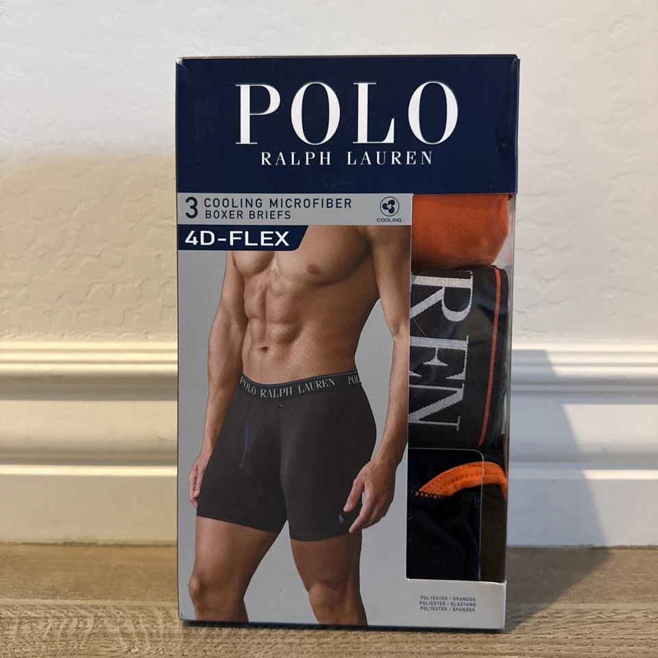 Polo Ralph Lauren 3-Pack 4D-Flex Cool Boxer Briefs Black/Orange/Green Large - Image 1 of 3