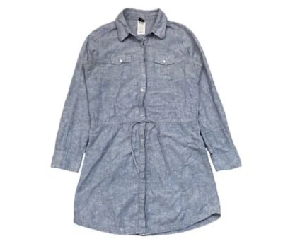 Patagonia Highlands Shirt Dress Size Large Button Tie Waist Hemp Cotton Blue - Image 1 of 4