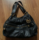 Michael Kors Leather Shoulder Bag Pebbled Black Hobo Gold Medium Classy Layton