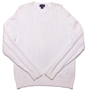 BROOKS BROTHERS Pullover Zopfmuster Rundhalsausschnitt 100 % Baumwolle weiß Herren Große L - Bild 1 von 8
