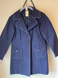 Girls Size Small 5-6 Gymboree Navy Blue Button Trench Coat Pea Coat - Picture 1 of 3