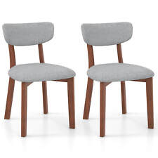 Set of 2 Upholstered Dining Chairs  w/ Solid Rubber Wood Frame, Curved Backrest