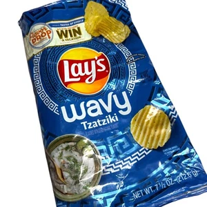 EMPTY Lay’s Wavy Tzatziki Potato Chip Bag Greece Greek Scrapbooking Crafts - Picture 1 of 6
