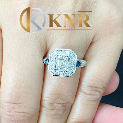 IGI Certified 14k White Gold Asscher Diamond Engagement Ring Halo Prong 2.00ct - Image 1 of 4